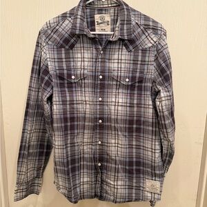Men's Plaid Button-Down Shirt in Blue and White